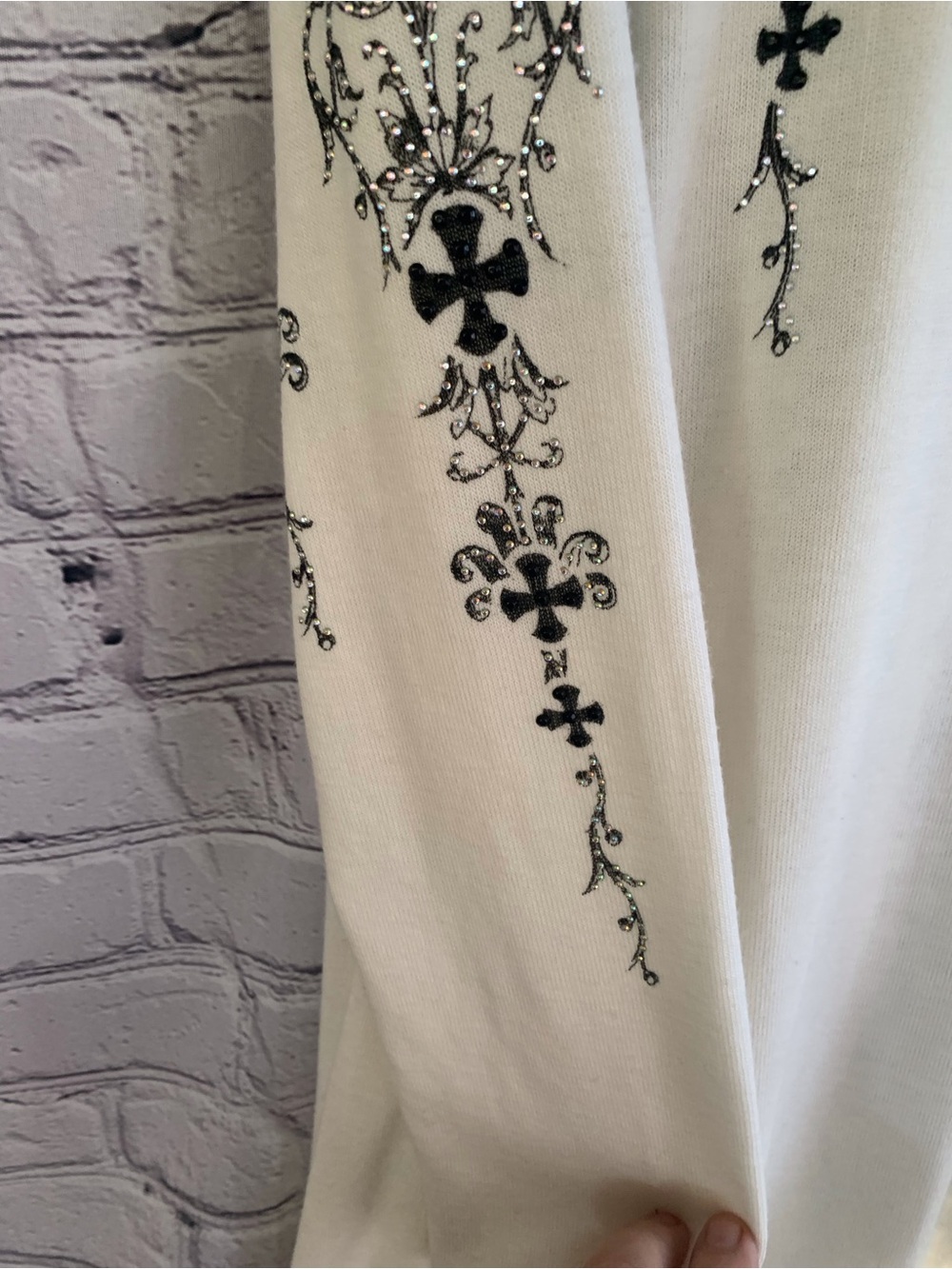 Vocal Cream Open-Front Cardigan Duster with Black Cross Embellished - Picture 5 of 8